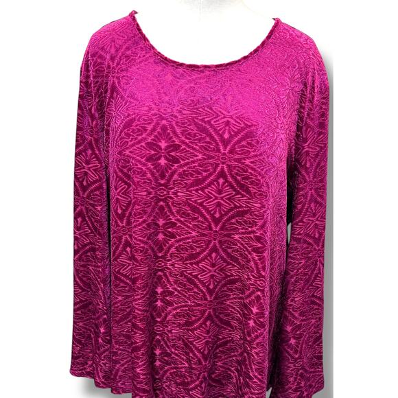 Cato Magenta Velvet Velour Blouse Top | Damask Pattern Tunic | Plus Size 22W/24W - Picture 2 of 11